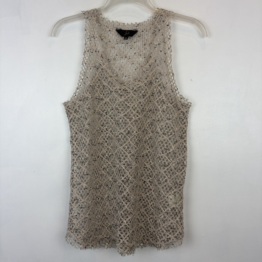 Jack BB Dakota Top Women Small Crochet Tank Boho Beige Hippie Festival Open Knit